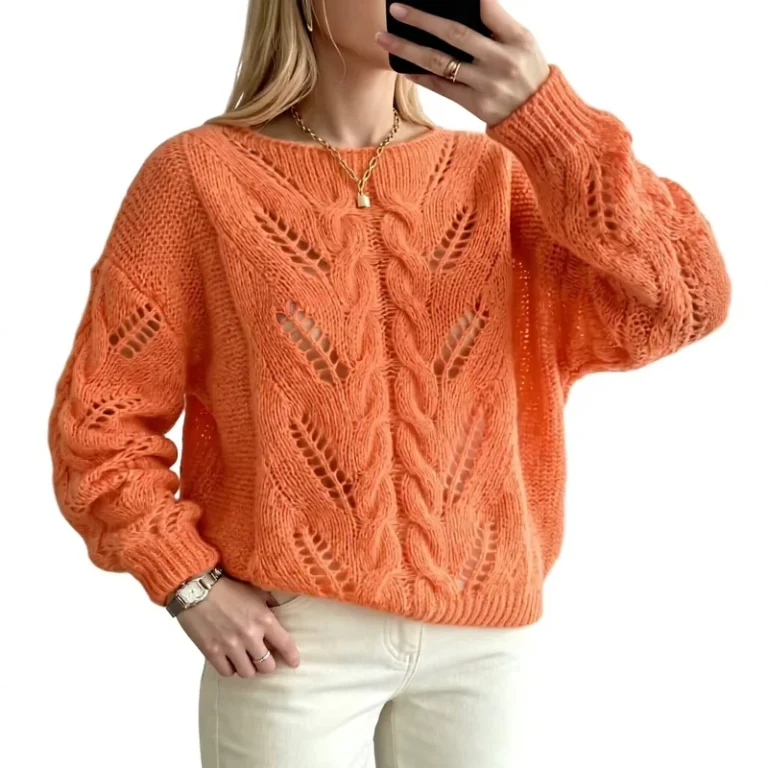 Girls-Long-Sleeve-Mock-Neck-Chevron-Hollow-Knit-Pullover-Sweater