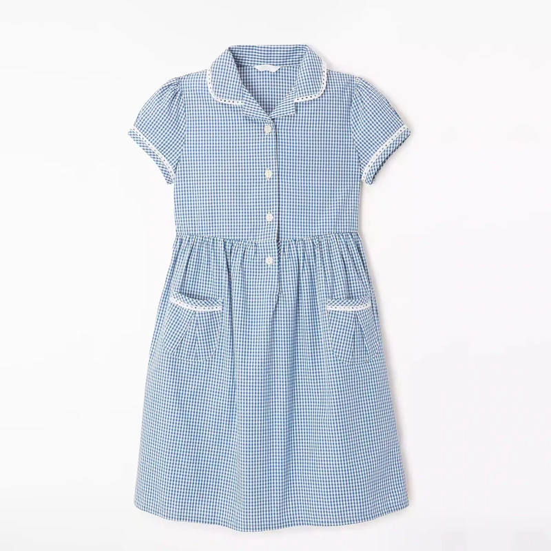 Girls' Plaid School Uniforms, Summer Formal Uniforms for Primary School Students, Breathable Material