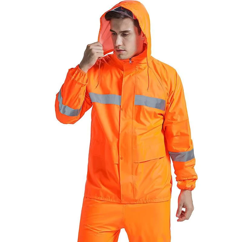 Good Quality Hi Vis Safety Gear Rain Suit Waterproof Work Rain Coat Polyester PVC Rainsuit Windproof Raincoat for Men