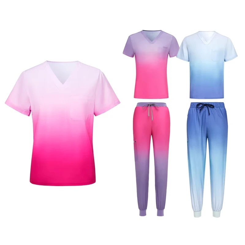 Gradient Color Hospital Men and Women Nurse Uniform Set Hospital Nursing Scrubs Set