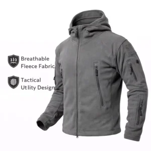 Gray Tactical Jacket Breathable Lightweight Warm Fleece Coat for Outdoor Wear