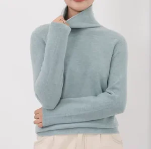 Green Color Customized Women Pullover Sweater 100% Sheep Wool Long Se Knitwear Turtleneck Ladies Knitted Women Sweater