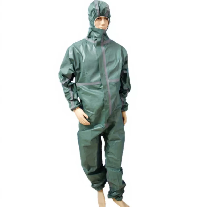Green Disposable Microporous Coverall with Gray Taped Seam Hazard Protection Level C Anti-Chemical and Anti-Static