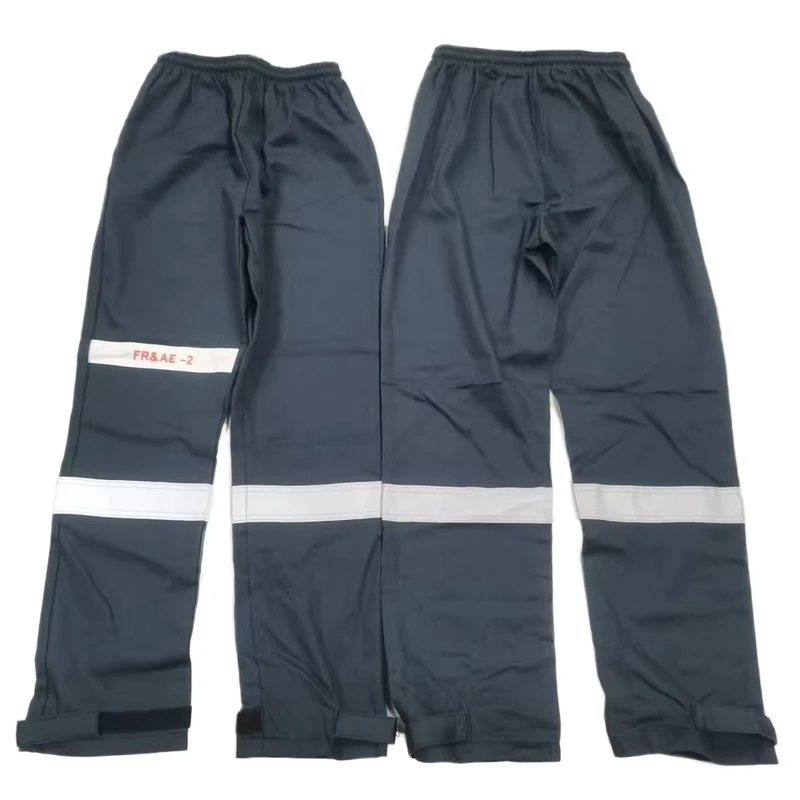 Grey FR Work Trousers Flame Retardant Dust proof Elastic Waist Breathable Waterproof Fluorescent Cotton Overalls Customizable
