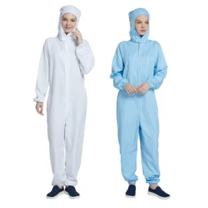 H 1107 Anti static Unisex Coverall White Blue Food Processing Industry Dustproof Waterproof Lint Free Breathable Adjustable