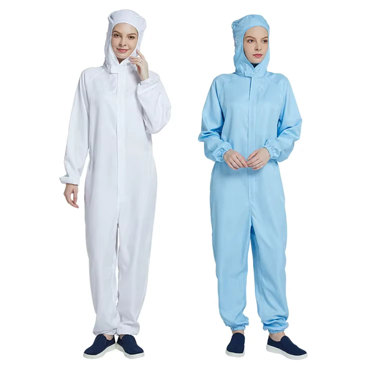 H-1107-Anti-static-Unisex-Coverall-White-Blue-Food-Processing-Industry-Dustproof-Waterproof-Lint-Free-Breathable-Adjustable