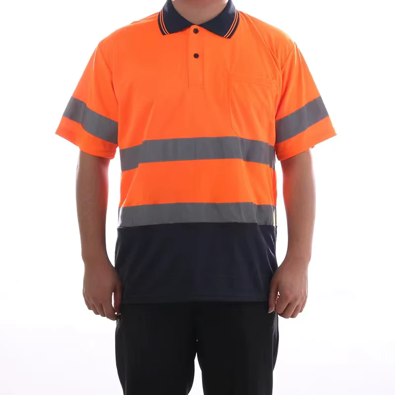HI VIS DAY NIGHT SHORT SLEEVE WORK SAFETY REFLECTIVE COOL DRY POLO SHIRTS