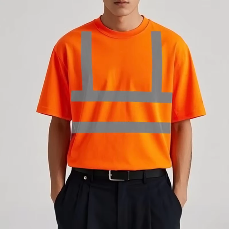 HI Vis Workwear Fluorescent Green Orange Bird Mesh Construction Industry High Visibility Reflective Shirt with Short Sleeves