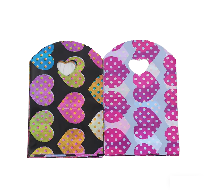 HOYO 13 X 21 cm (5.1 X 8.3 In) Adorable Tote Bags with Whimsical Polka Dot Hearts in Pink Purple Green and Blue
