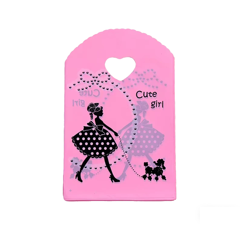 HOYO 13 X 21 cm (5.1 X 8.3 In) Pink Cute Girl Pattern Plastic Gift Bags with Heart Handle Fashionable Party Favor Bags