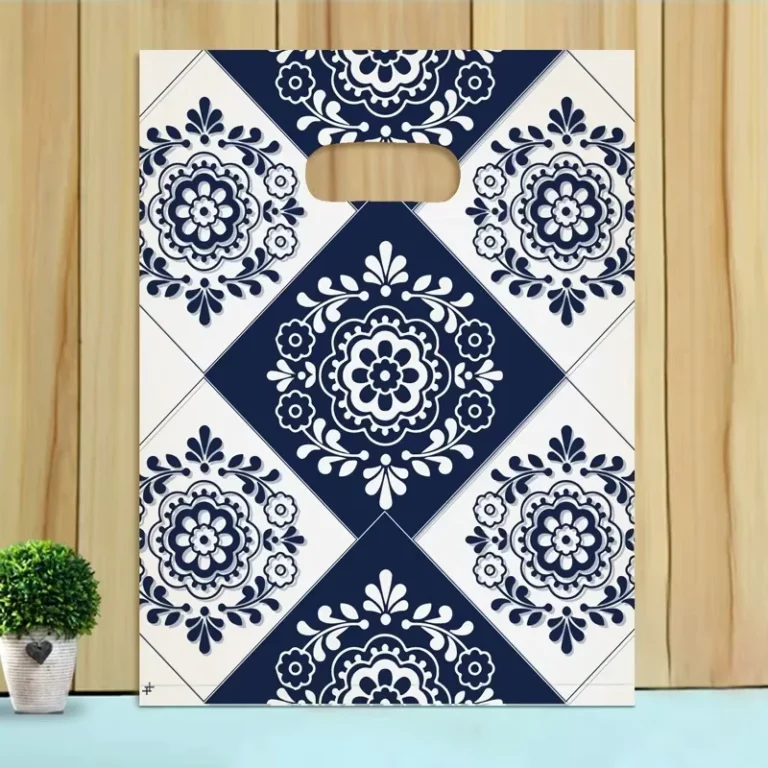 HOYO-Blue-and-White-Patterned-Shopping-Bag-with-Floral-Tile-Design-Reusable-Tote-for-Gifts-Events-Women-Parties