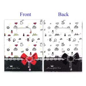 HOYO Fashion Beauty Icon Plastic Shopping Bags with Bow Decor Die Cut Handle Gift Bags for Boutique & Cosmetic Stores