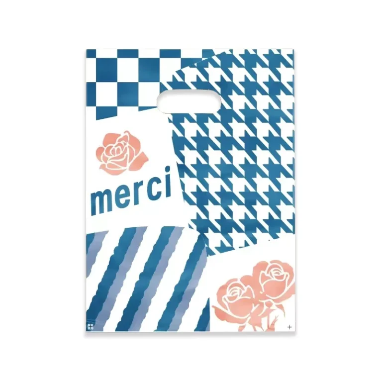 HOYO-French-Style-Merci-Plastic-Shopping-Bags-with-Handles-Blue-Checkerboard-Houndstooth-Rose-Print-Gift-Bags-for-Boutique