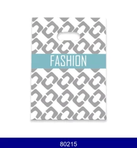 HOYO Grey Geometric Print Plastic Merchandise Bags Teal FASHION Label Die Cut Handle Bags for Small Business
