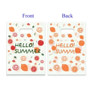 HOYO Hello Summer Citrus Print Plastic Shopping Bags with Handles Reusable Fruit Pattern Gift Bags for Boutique Beach Parties