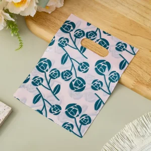 HOYO Reusable Grocery Bag with Rose Print Pink Blue Color Lightweight Tote for Daily Use