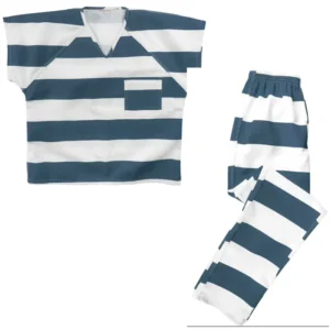 Halloween Men Women Prisoner Costume Adults Convict Outfit Black & White Striped Top and Pants Uniform Sets