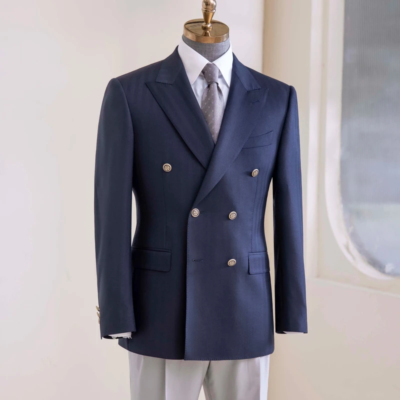 Haute Couture Men's 100% Wool Bespoke Plus Size Wedding Suit 120-150' Super British Fabric Pant Coat Design