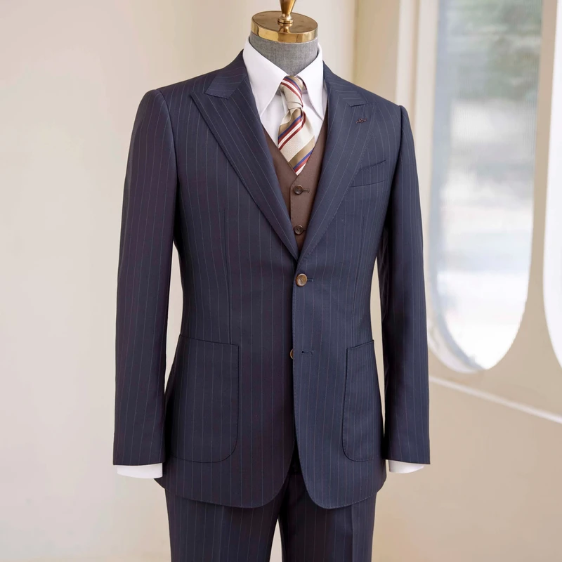 Haute Couture Men's Bespoke Wedding Suit 100% Wool Super British Fabric Single Breasted Design Pant Coat Plus Size