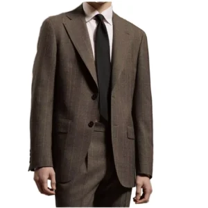 Haute Couture New British Series Single Breasted Notched Lapel Brown Striped Plaid Wool Suit for Men Business Classic Style