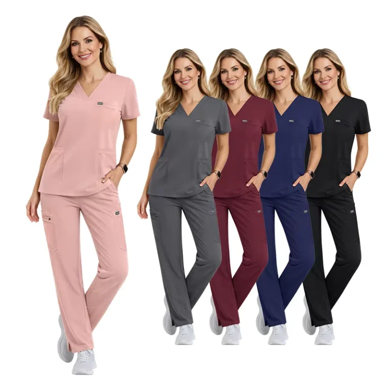 Heath-Care-Staff-Baby-Pink-Women-Hospital-Nurse-Workwear-Uniform-White-Cargo-Medical-Scrub-Pants-Straight-Cut-Pants