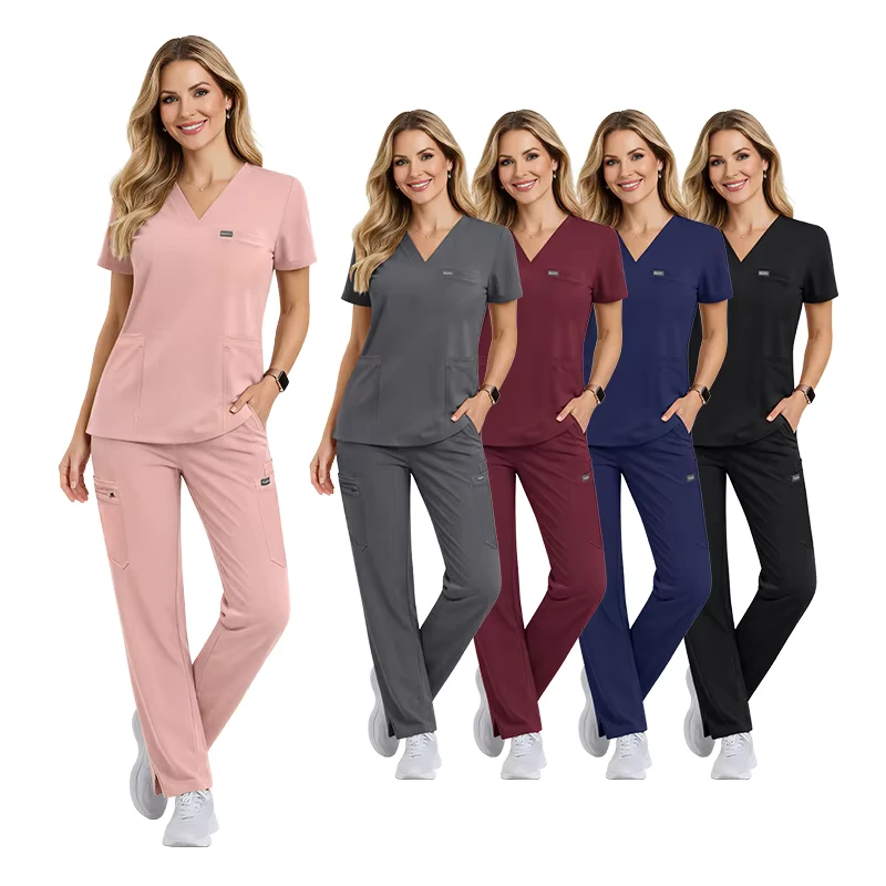 Heath Care Staff Baby Pink Women Hospital Nurse Workwear Uniform White Cargo Medical Scrub Pants Straight Cut Pants