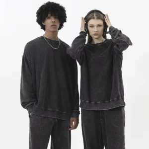 Heavy 350 Grams to Make Old Washed Round Neck Solid Color Sweater for Men and Women with Retro Matte Loose Pullover Sweater
