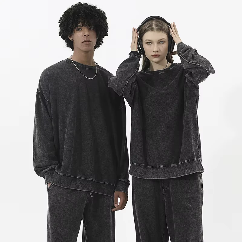 Heavy 350 Grams to Make Old Washed Round Neck Solid Color Sweater for Men and Women with Retro Matte Loose Pullover Sweater