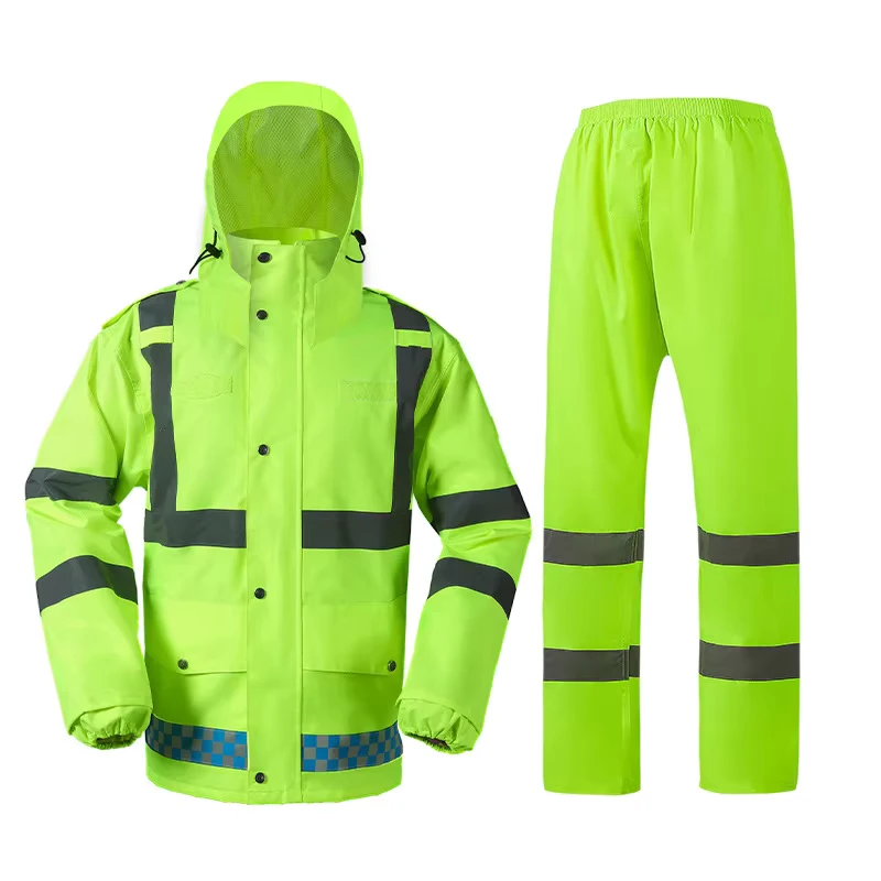 Heavy-Duty Hi-Vis Polyester PVC Rain Suit for Motorcycle Riding