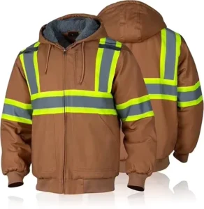 Heavy Duty Hi Vis Reflective Road Work Jacket ANSI Compliant Waterproof Canvas Sherpa Lined Safety Coat