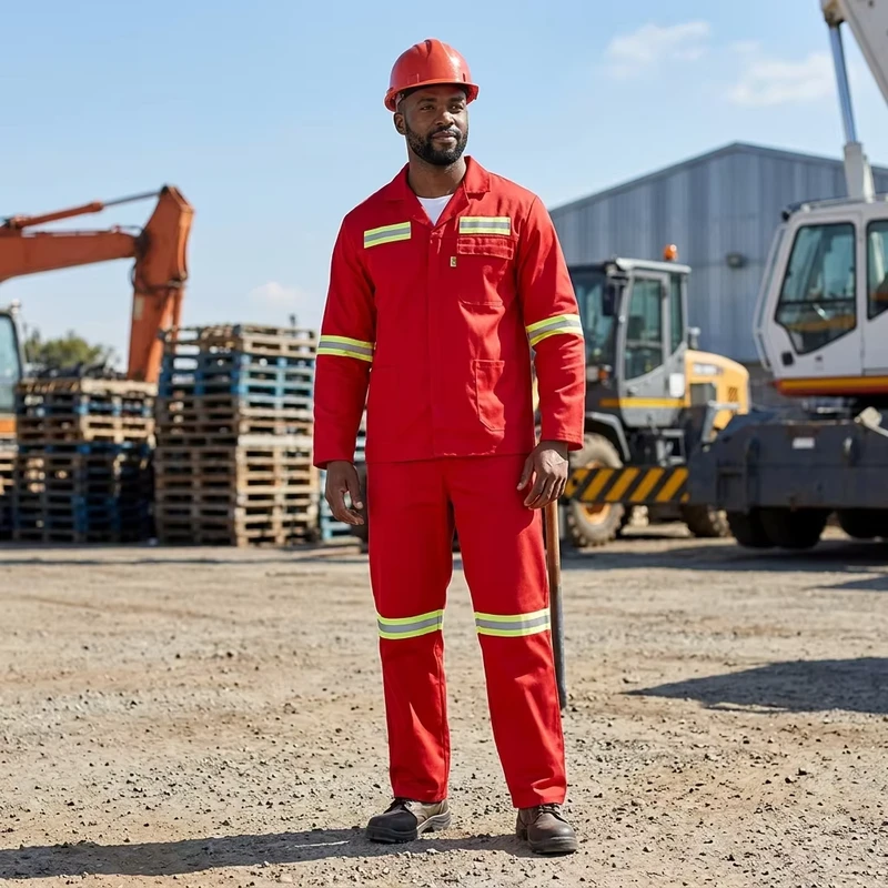 Heavy Duty Red Safety Reflective Workwear Flame Retardant Customizable Industrial Engineering 2pcs Jacket and Pants Set Uniform