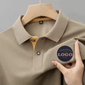 Hi Quality Summer Men’s Short Sleeve Leisure Business Work Polo Shirt Vintage Print Embroidery Solid Color Woven Fabric T Shirt