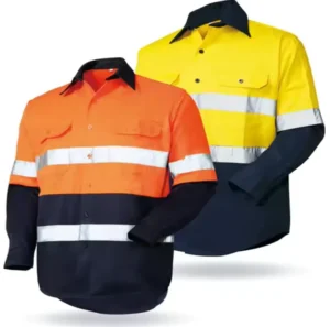 Hi Vis 100% Cotton Twill Woven Working Shirt With Reflective Workwear