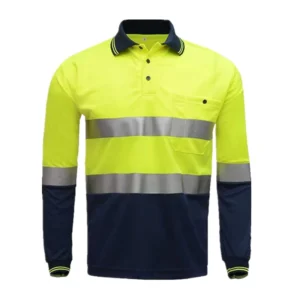 Hi Vis 100% Polyester Breathable Birdseye Mesh Dry Fit Reflective Long Sleeve Safety Polo Shirts 5cm Reflective Tape Yellow for