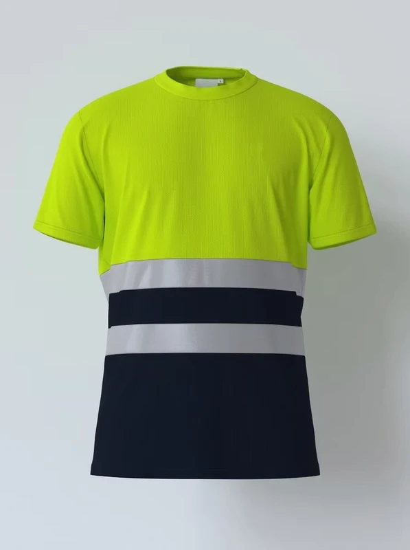 Hi Vis 150G Polyester Birdeye Mesh Reflective Safety Customized Logo ANSI Class 2 Running Tape T Shirts for Men
