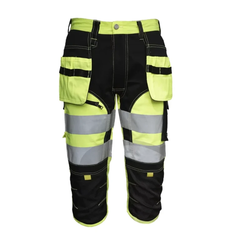 Hi-Vis-3-4-Mid-Length-Shorts-High-Visibility-Reflective-Lightweight-Safety-Pants-Yellow