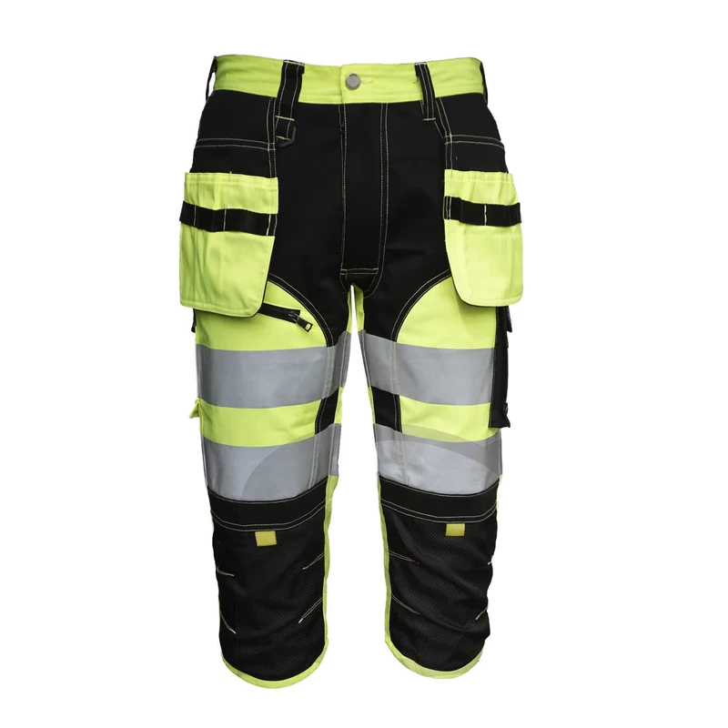 Hi Vis 3 4 Mid Length Shorts High Visibility Reflective Lightweight Safety Pants Yellow
