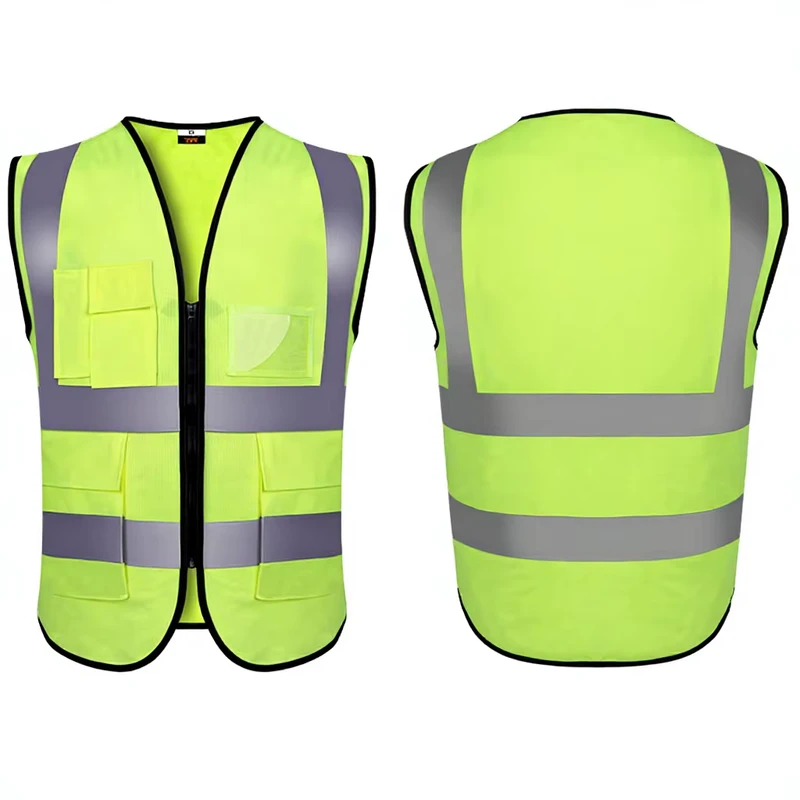 Hi Vis ANSI Class 2 100% Polyester Knitting Fabric Traffic Reflective Safety Breathable Construction Work Jacket Men Security