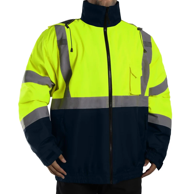 Hi Vis ANSI Class 3 EN ISO 20471 Class 3 Construction Safety Reflective Waterproof Jacket Hoodie Customizable Logo Mens Work