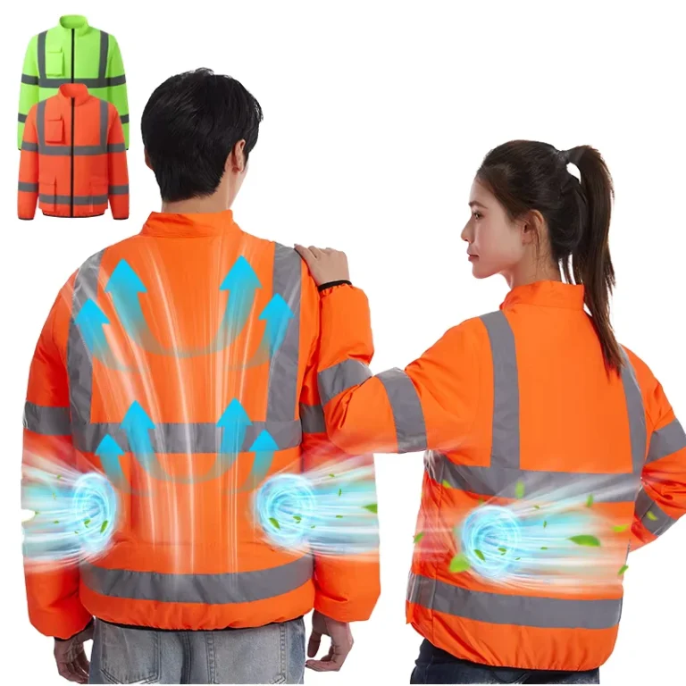 Hi-Vis-Anti-UV-Eco-Friendly-Air-Conditioned-Fan-Cooling-Jacket-Electric-Smart-5V-Rechargeable-Battery-Thin-Summer-Zipper-Front