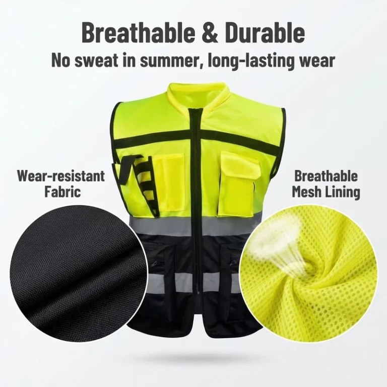 Hi-Vis-Breathable-Mesh-ID-Pocket-Mic-Tab-Construction-Logistics-Warehouse-Reflective-Safety-Vest