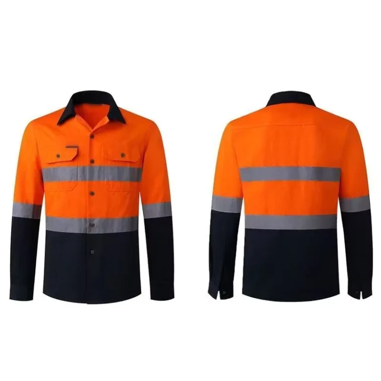 Hi-Vis-Breathable-Two-Tone-Long-Sleeve-Work-Shirt-AS-NZS-Compliant-Orange-Green-Reflective-Safety-Cotton-Drill-Construction