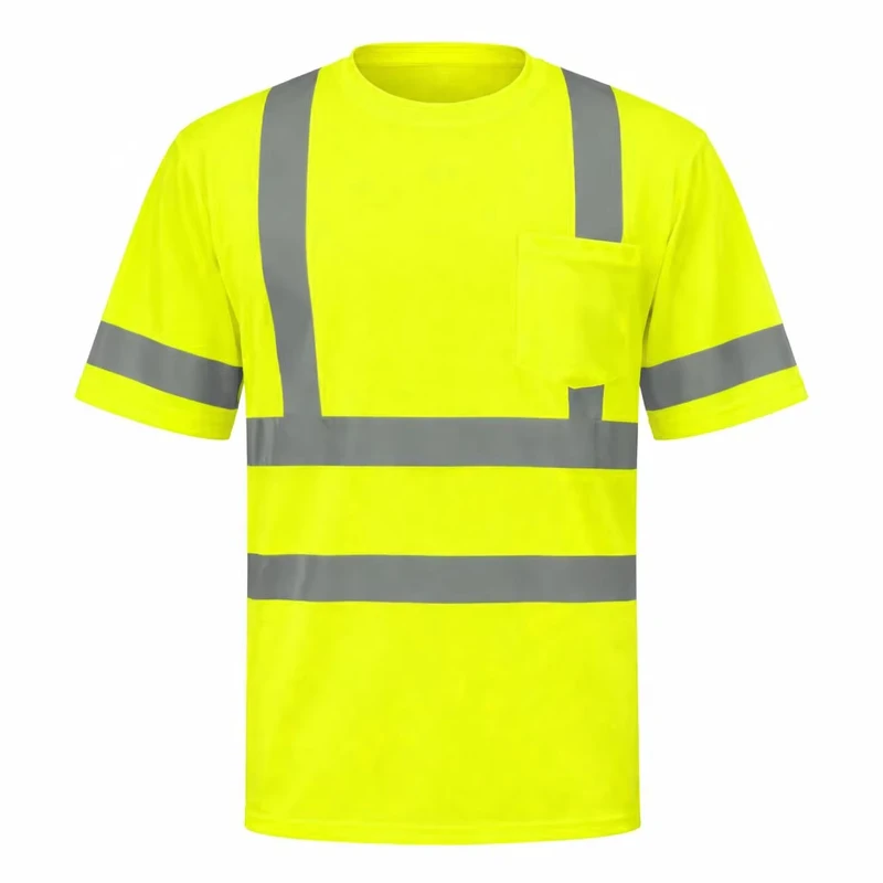 Hi Vis Class 3 High Visibility Construction Shirts Short Sleeve Reflective Safety T Shirts with Pocket for Men Women