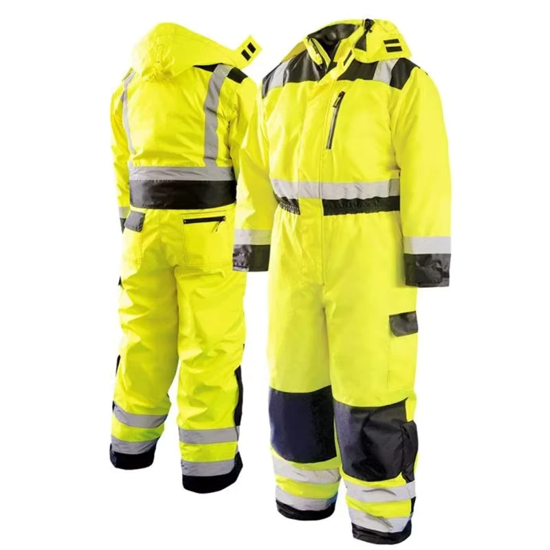 Hi Vis Class 3 Reflective PU Coated Seam Sealed Workwear Suit Insulated Safety Coverall for Heavy Duty Cold Weather