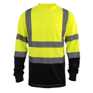 Hi Vis Class 3 Reflective Safety Long Sleeve Polyester T Shirt Yellow Orange Bottom Dry Fit Bird Eye Fluorescent