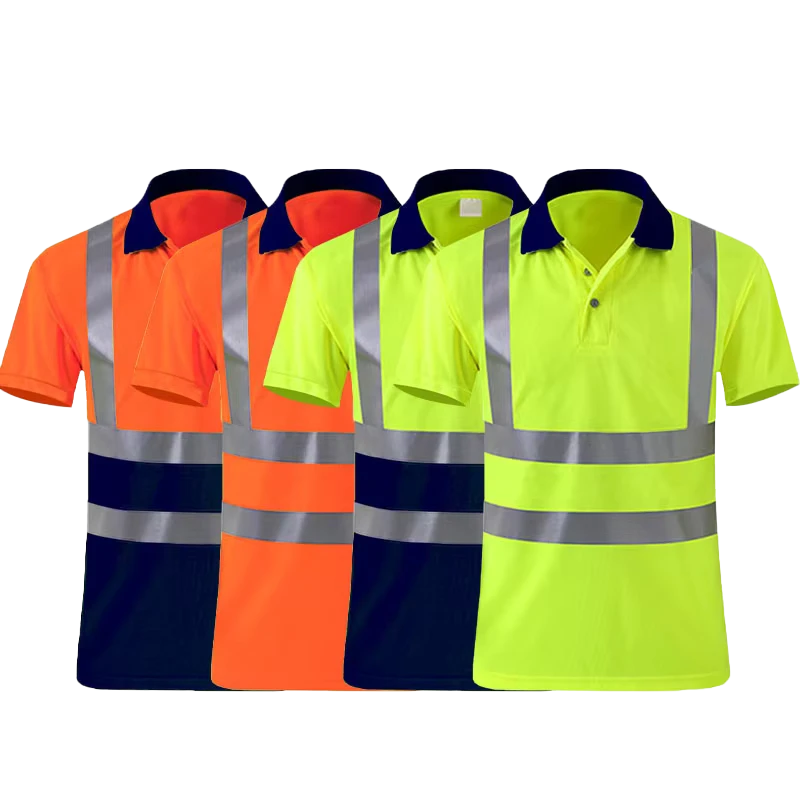 Hi Vis Construction Mining Unisex Custom High Visibility Breathable Work Shirt Workwear 100% Polyester Reflective Safety Polo