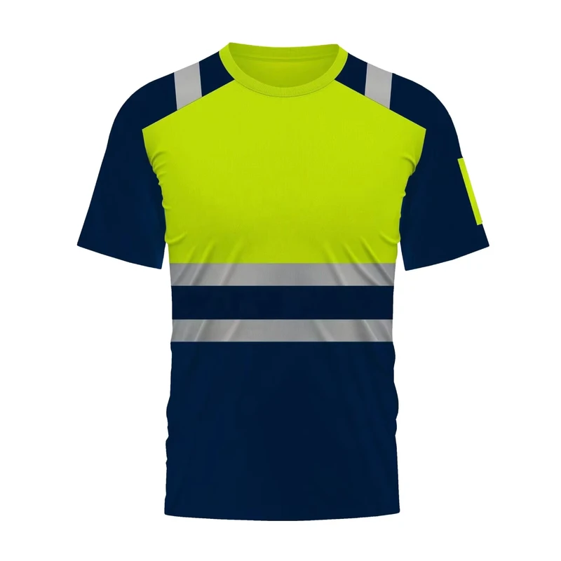 Hi Vis Construction Reflective Polyester Top T-Shirt Anti-Static & Breathable Safety Security Work Wear Shirt Reflective Tape