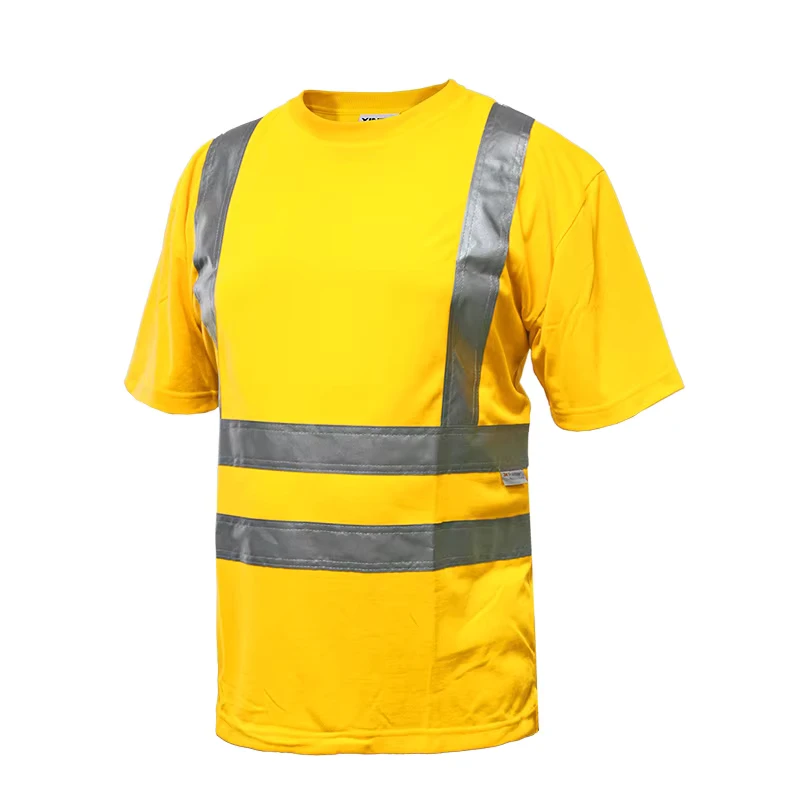 Hi Vis Construction Short Sleeve Shirt Workwear Safety T Shirt With Reflective Tapes