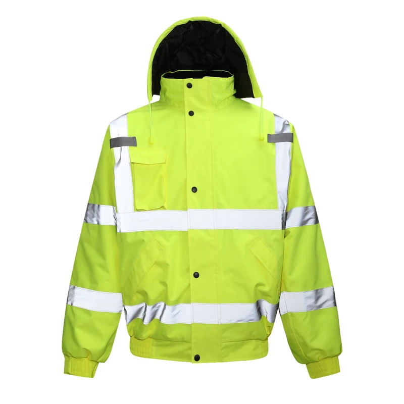 Hi Vis Cotton Bomber Jacket Customizable Waterproof Safety Work Coat with Custom Logo