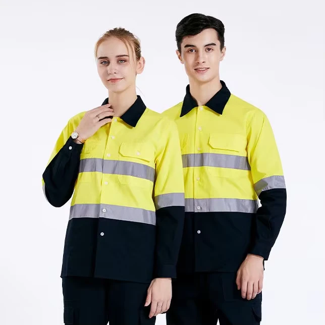 Hi Vis Cotton Shirt for Mine Workers Reflective Safety Long Sleeve Shirt